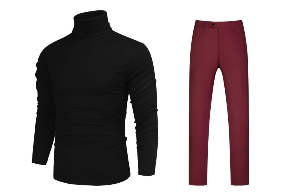 Maroon Pants with a Black Turtleneck