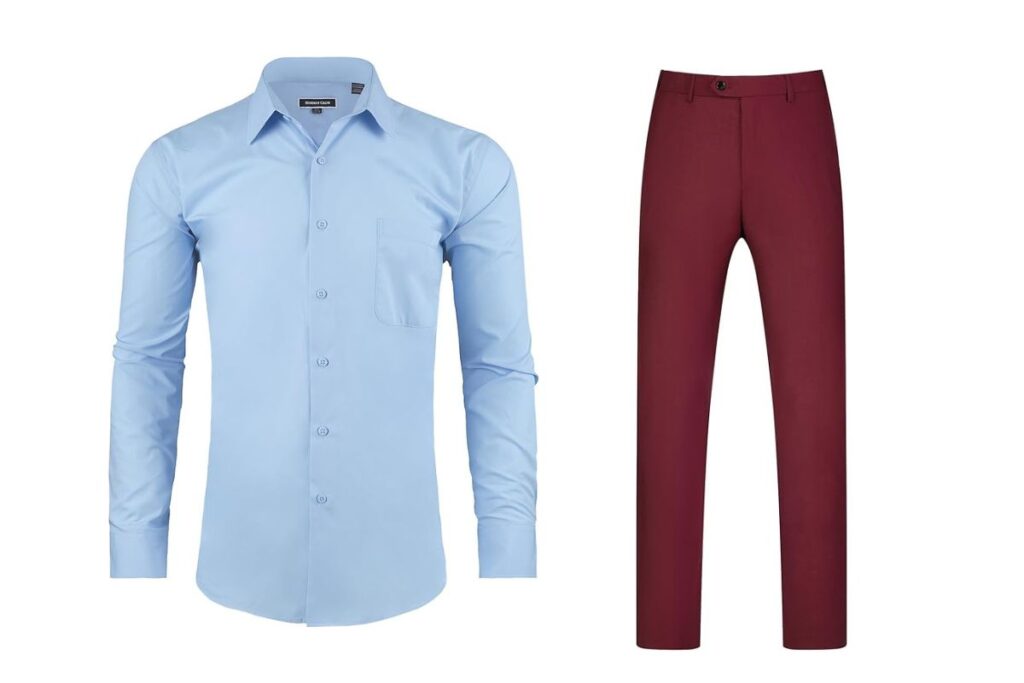 Maroon Pants with a Blue Shirt