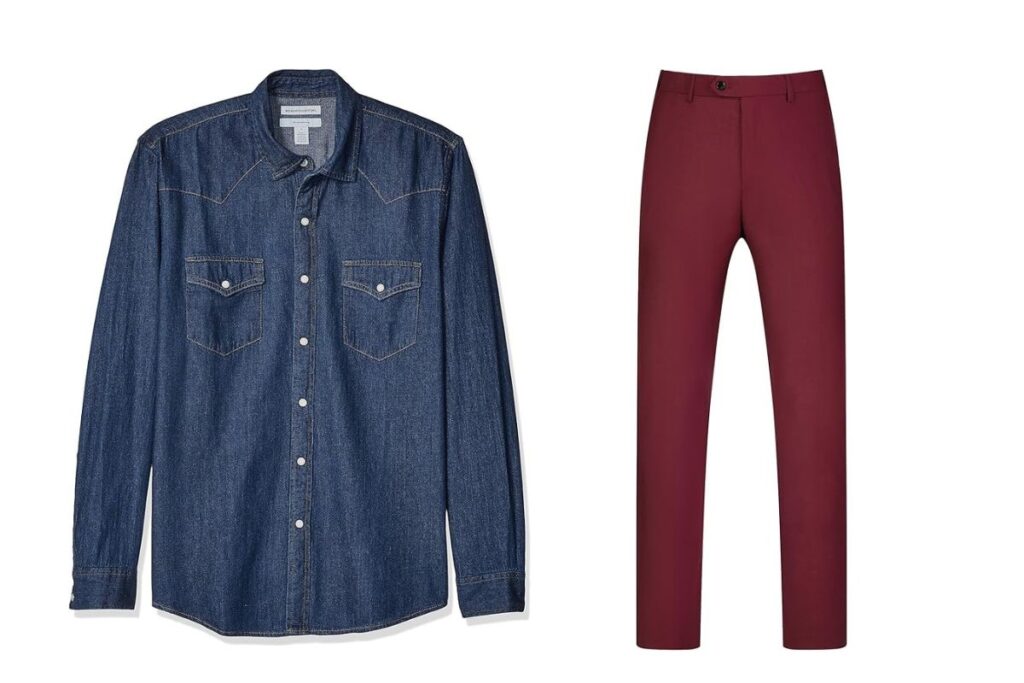 Maroon Pants with a Denim Shirt