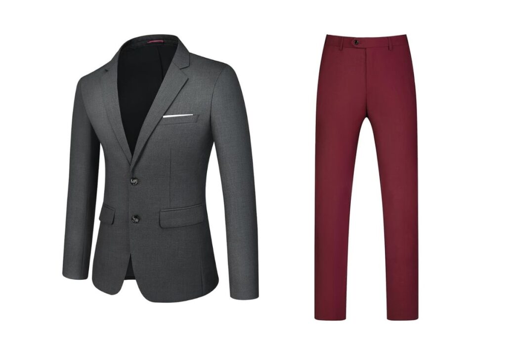 Maroon Pants with a Grey Blazer