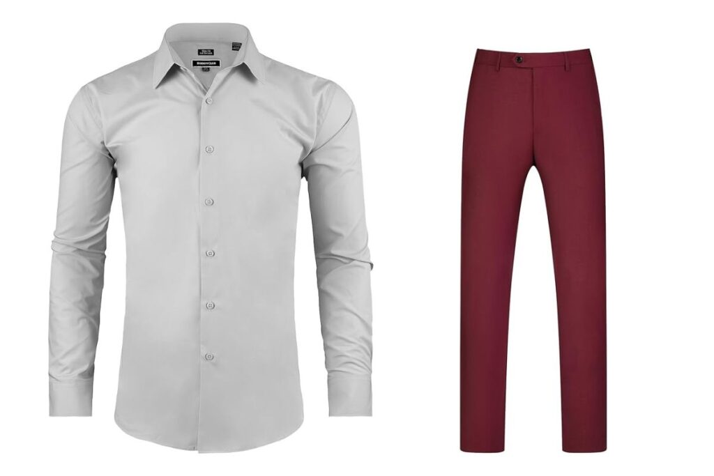 Maroon Pants with a Grey Shirt