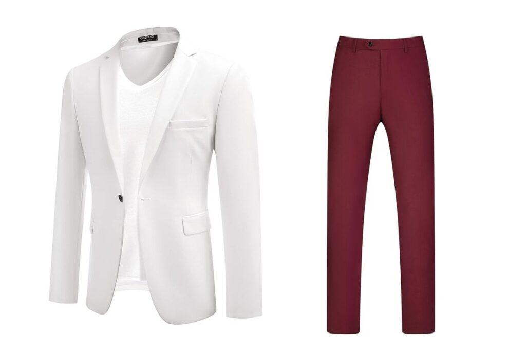 Maroon Pants with a White Blazer