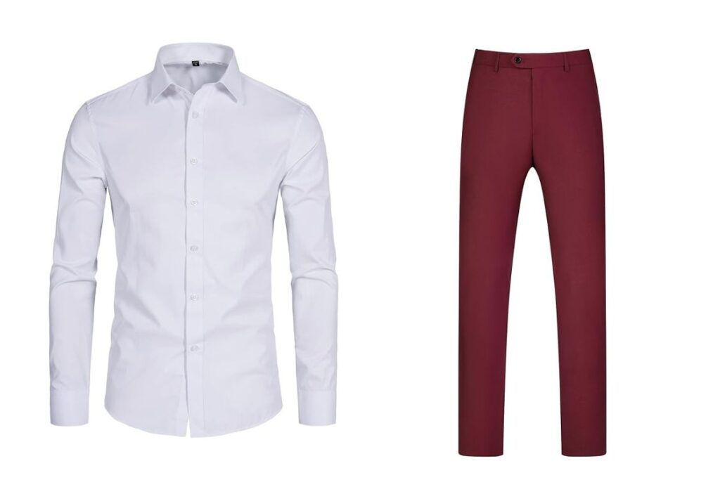 Maroon Pants with a White Shirt