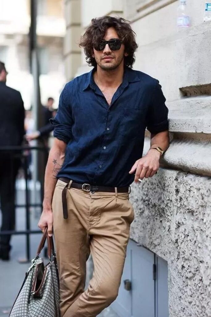 Navy Blue shirt with brown pant