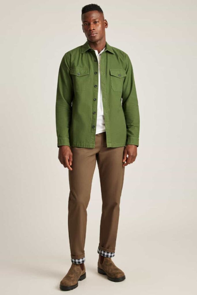 Olive Green shirt with brown pant