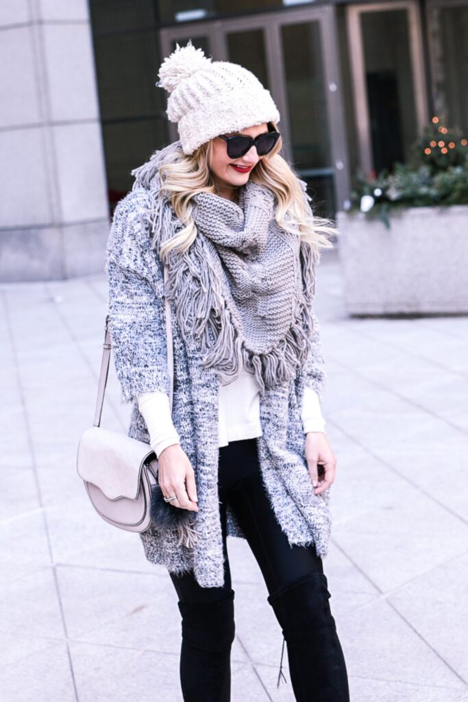 Oversized sweater, leggings, beanie and scarf