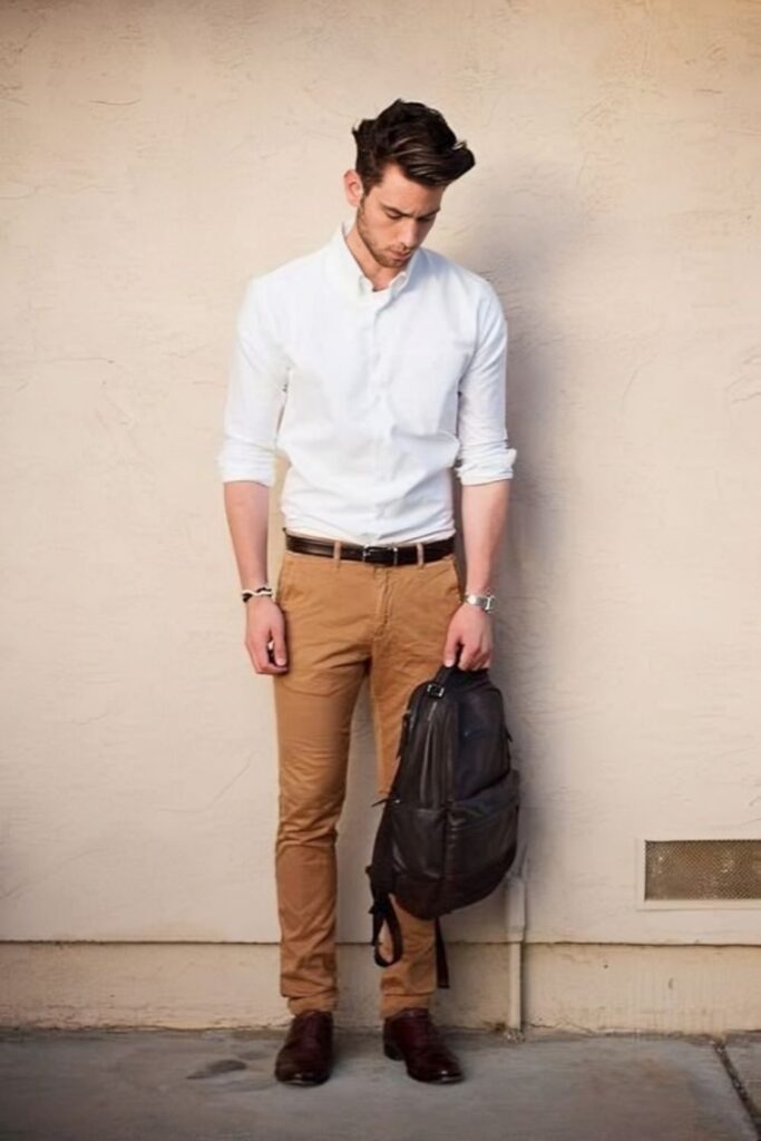 White shirt with light brown pant