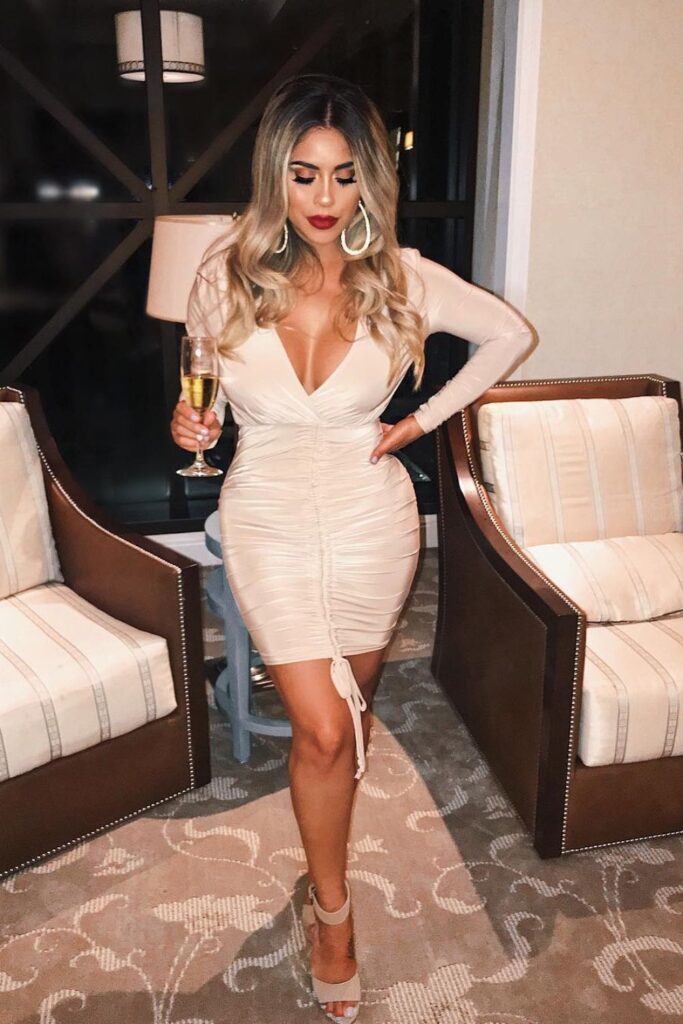 Curve-Hugging Cream Mini Dress with Slit