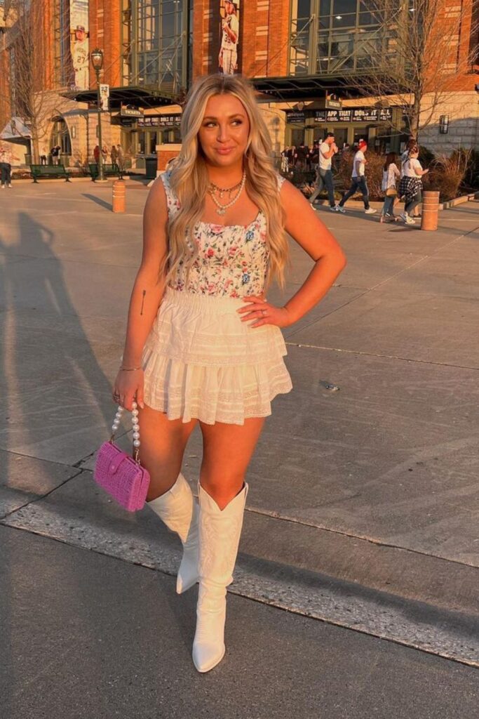 Floral Mini Dress and Cowboy Boots