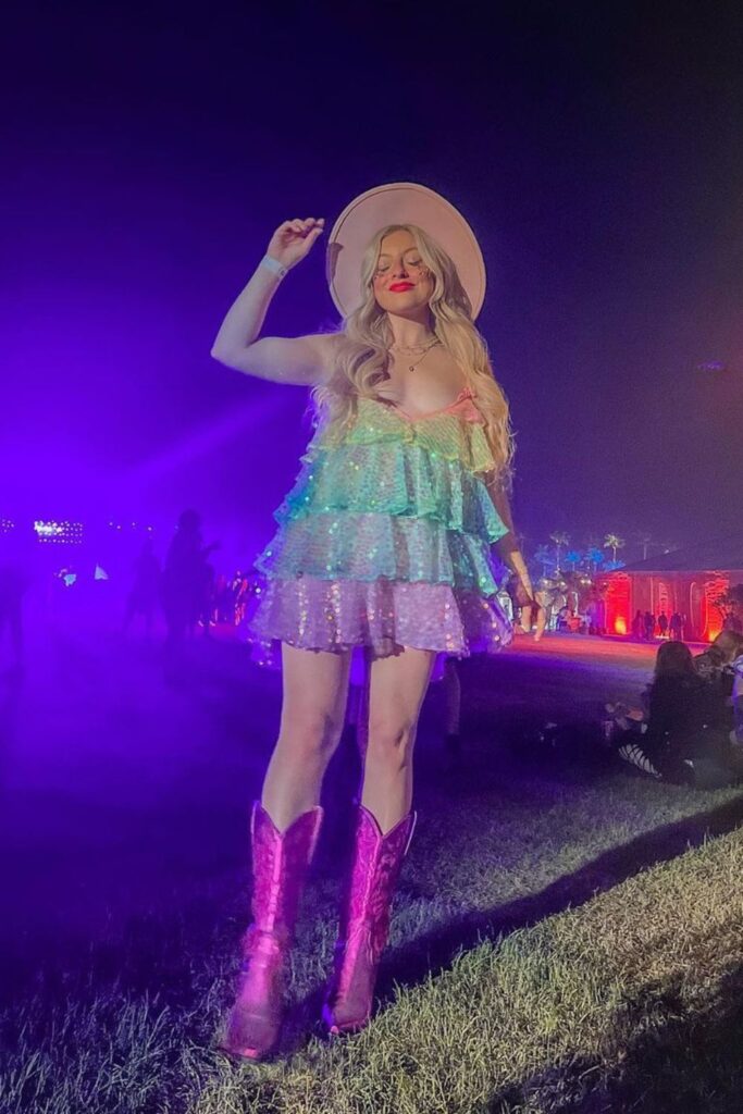 Multi-Colored Ruffled Dress and Boots