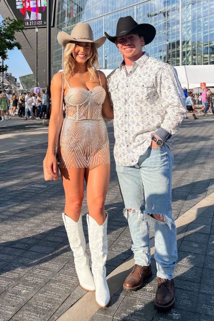 Beaded Bodycon Dress and Cowboy Boots