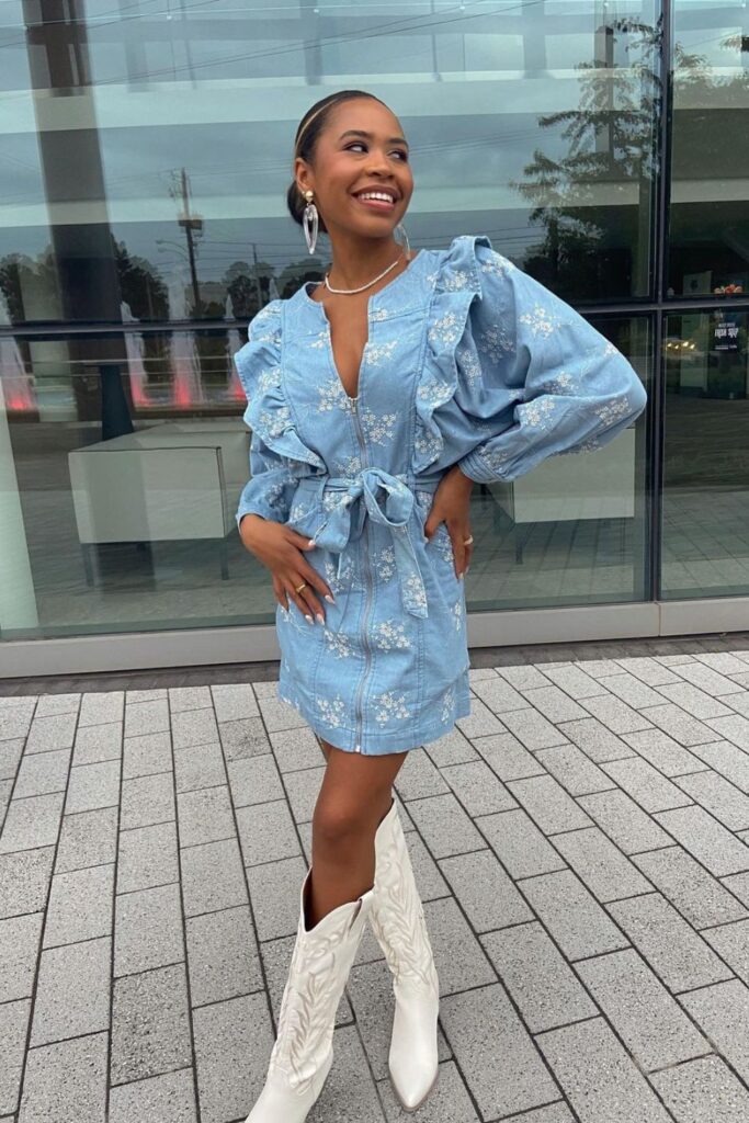 Floral Dress and White Boots