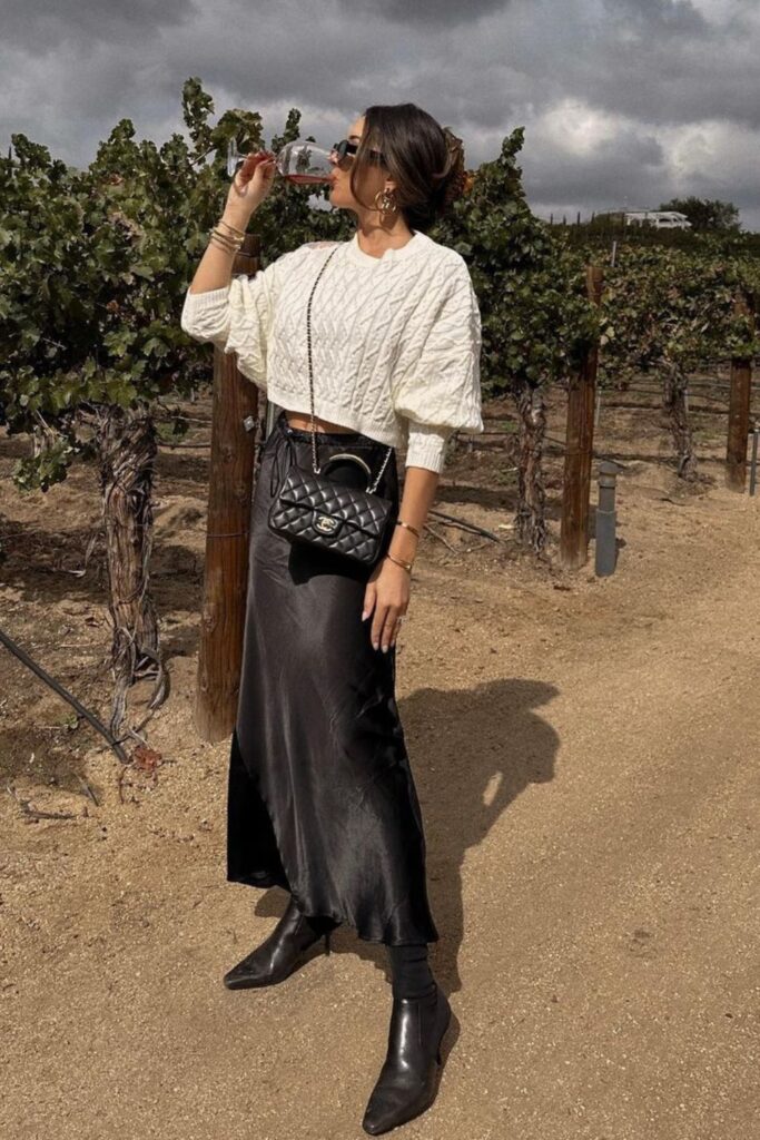 White Blouse, Skirt, and Ankle Boots