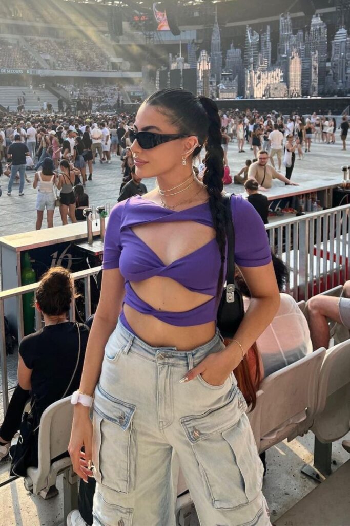 Purple Cut-Out Top and Baggy Jeans