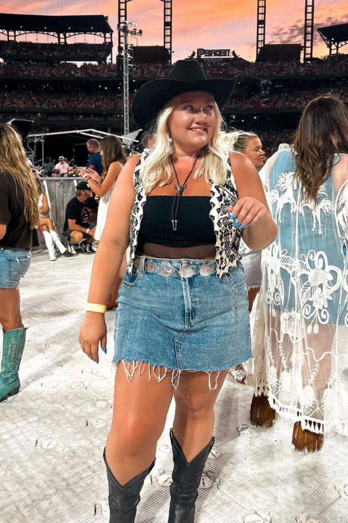 Scarf and Denim Skirt Combination