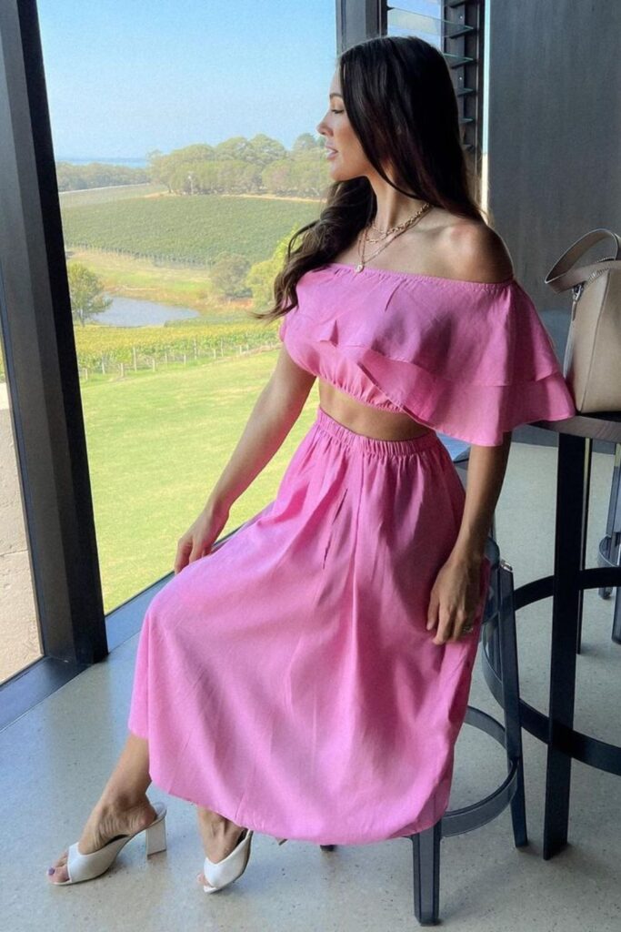 Ruffled Pink Dress and White Heels