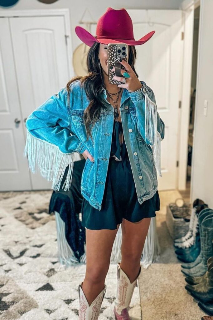 Colorful Cowboy Hat and Denim Jacket