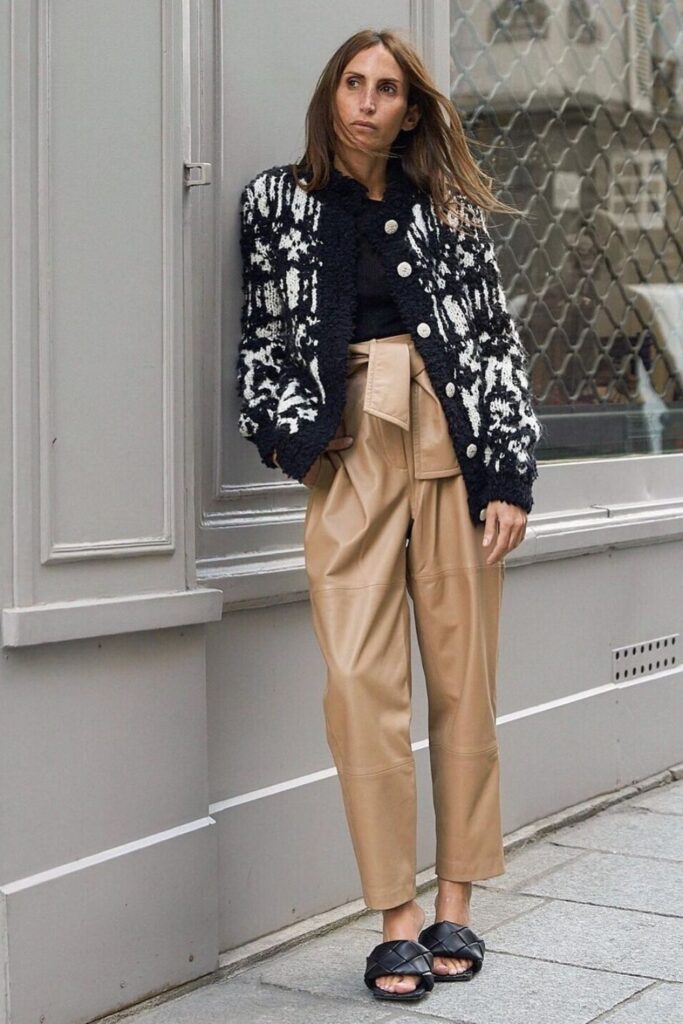 Abstract Cardigan and Leather Sandals