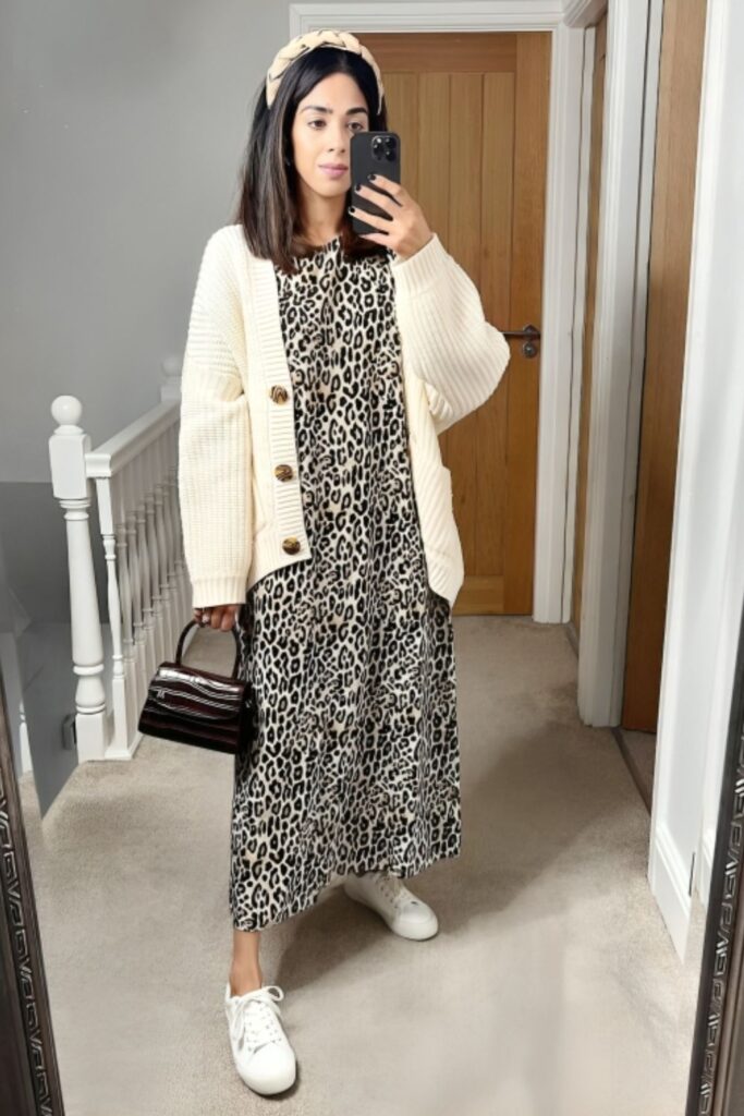 Sweater and Midi Animal Print Dress