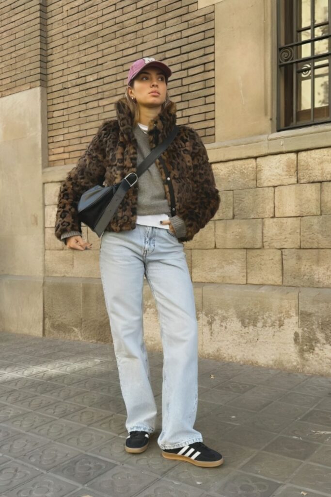 Faux Fur Leopard Coat Casual Look