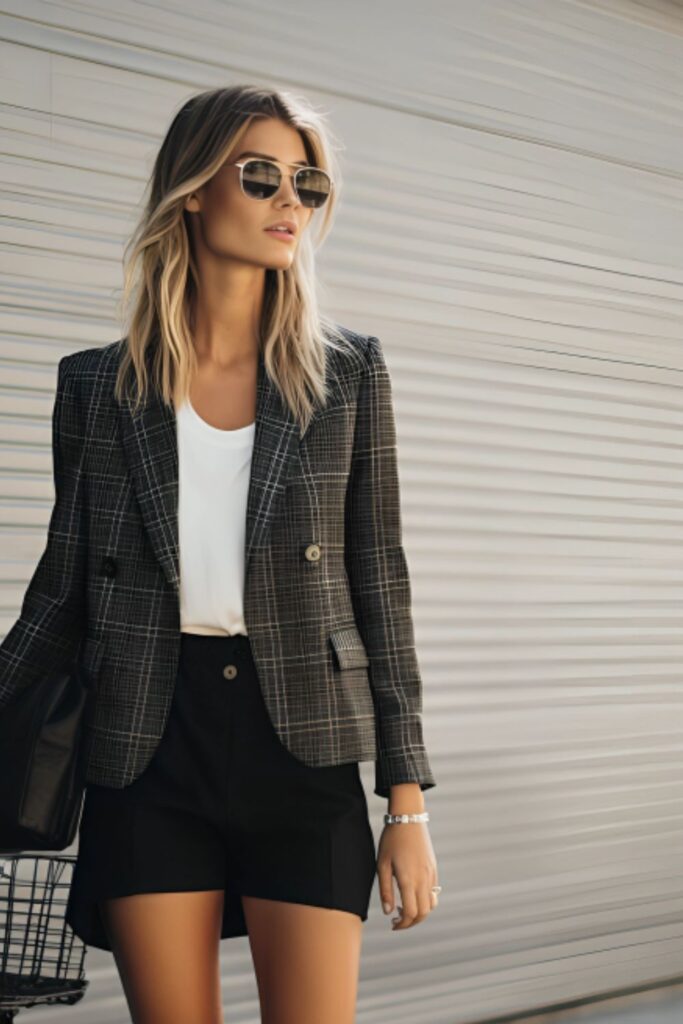 Checkered Blazer + Bike Shorts