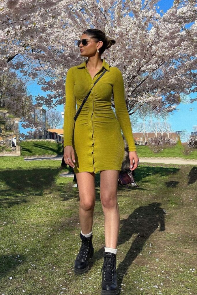 Olive Dress and White Socks for Casual Wear