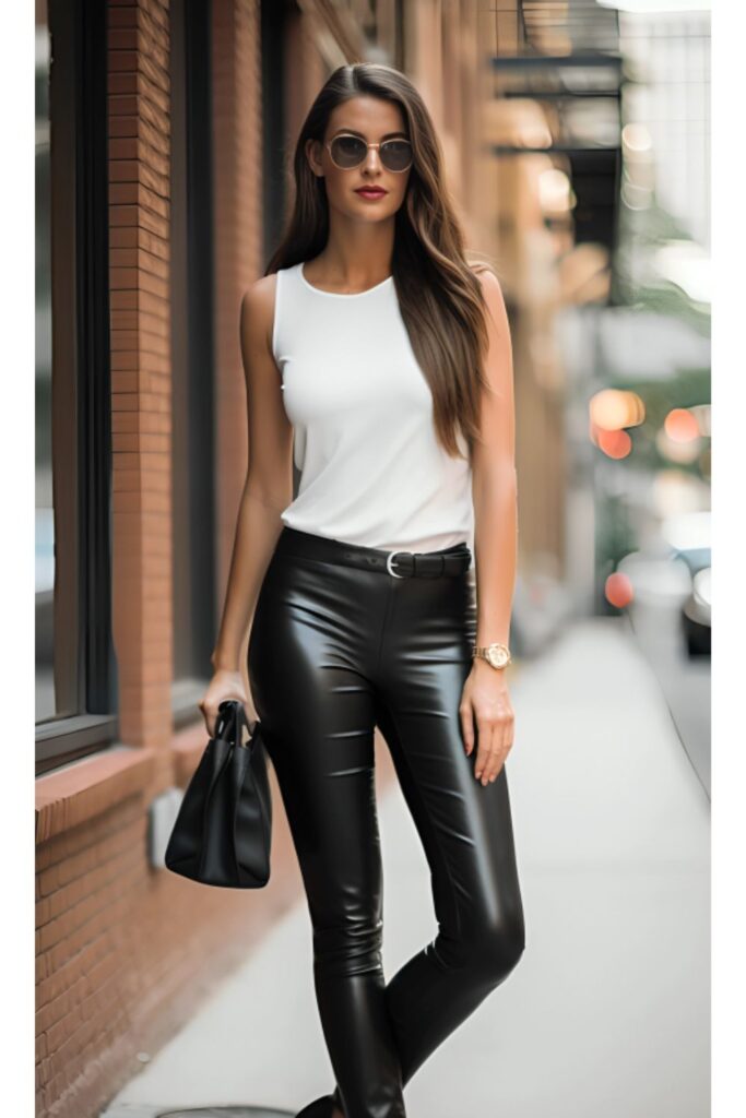 Faux Leather Pants + White Tank