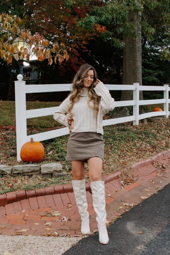 Mini Skirt, Tall Boots, and Sweater