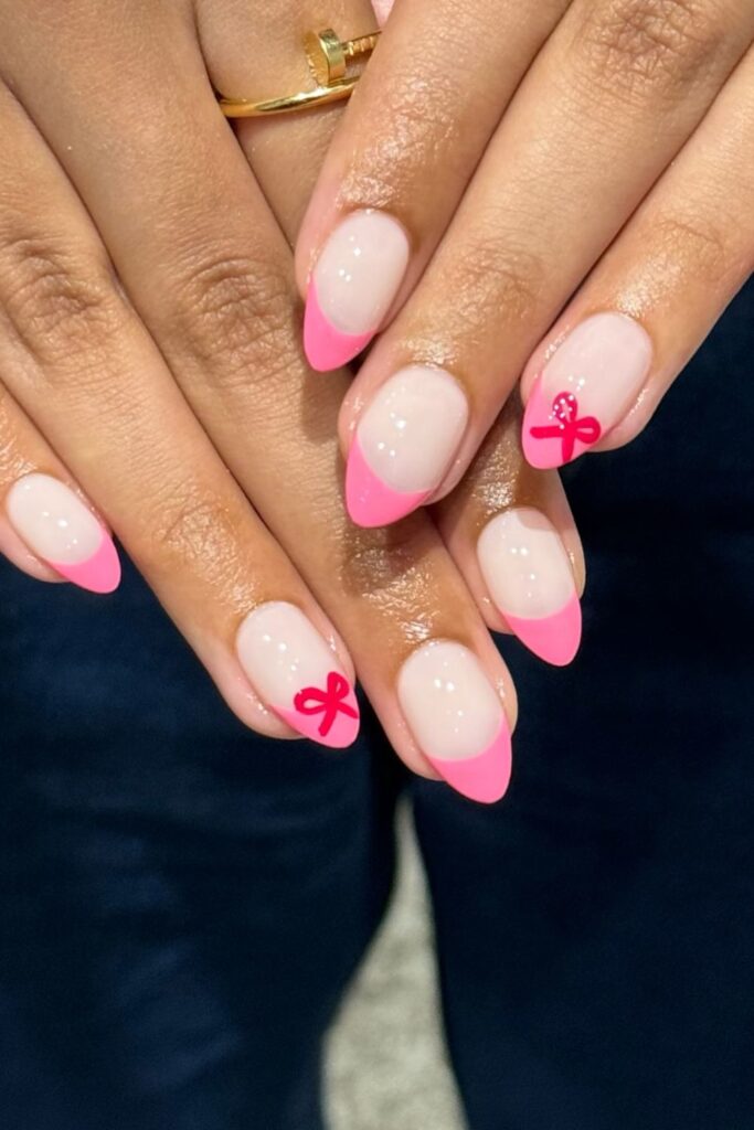 Pink French Tips with Bows