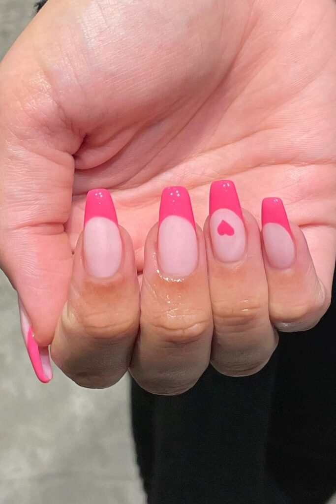 Ombre Pink Nails with Heart Accent