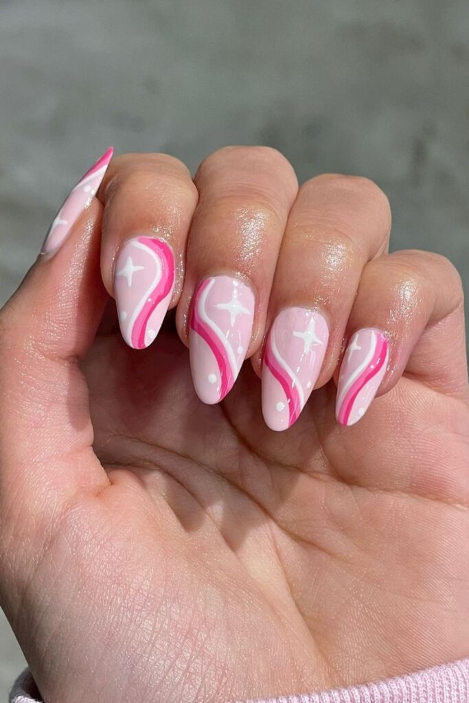 Bold Pink Stiletto Nails with Graphics