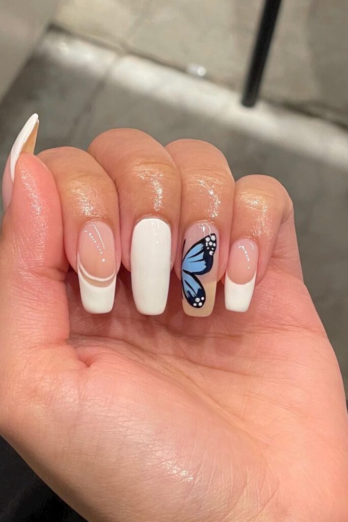 Blue Butterfly Nail Art Pop of Color