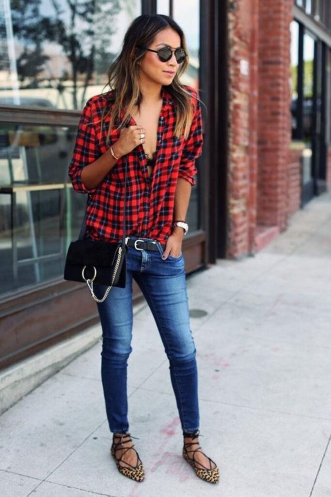 Plaid Button-Up and Jeans