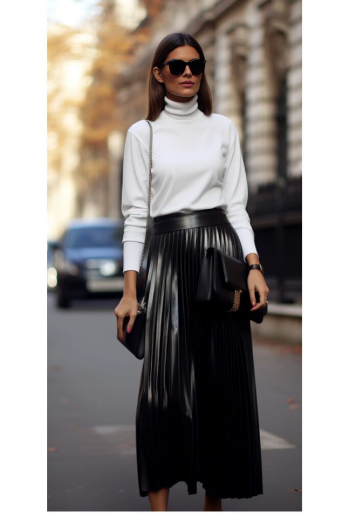 Pleated Skirt + Turtleneck