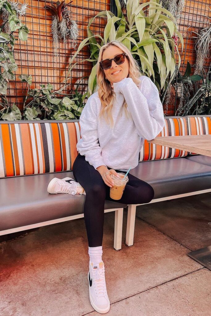 Sweatshirt, Leggings, and White Sneakers