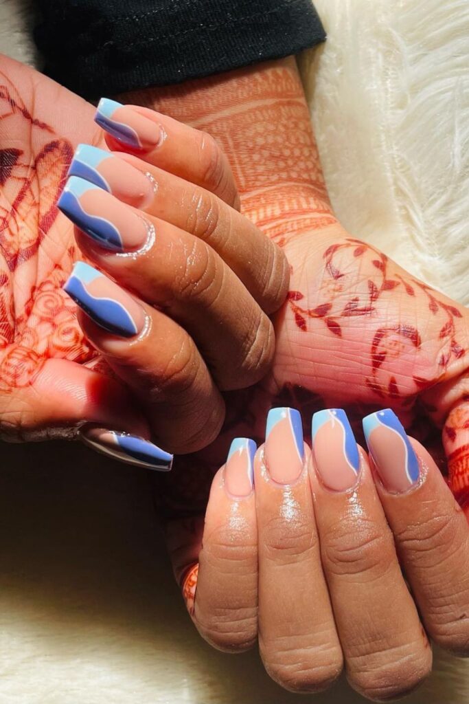 Two-Tone Nude and Blue Nails