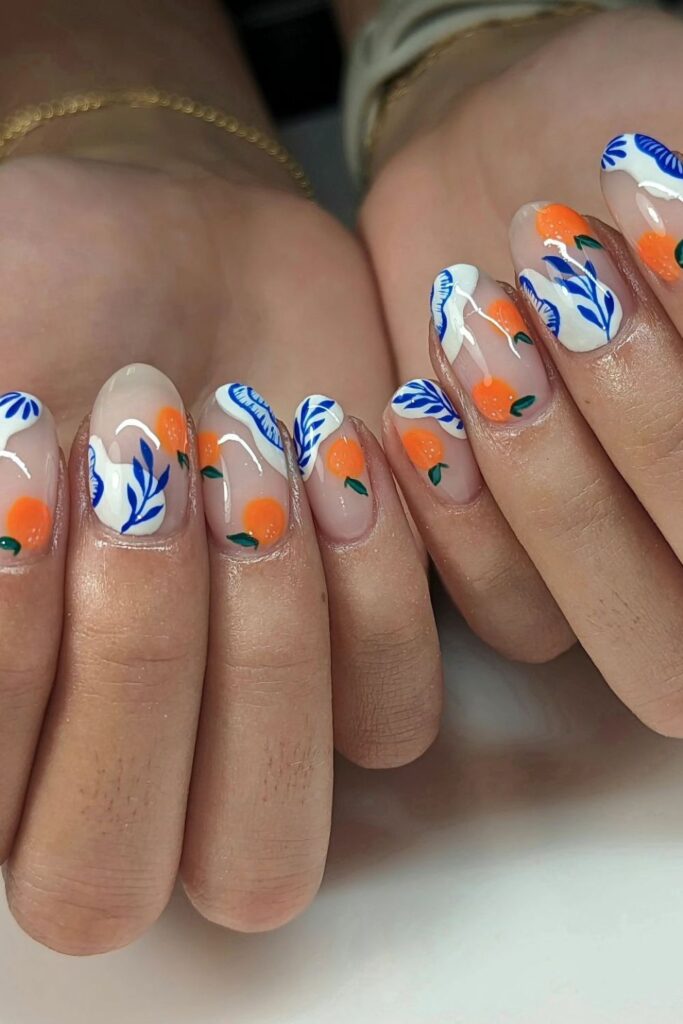 Clear Base Nails with Leaves and Fruit