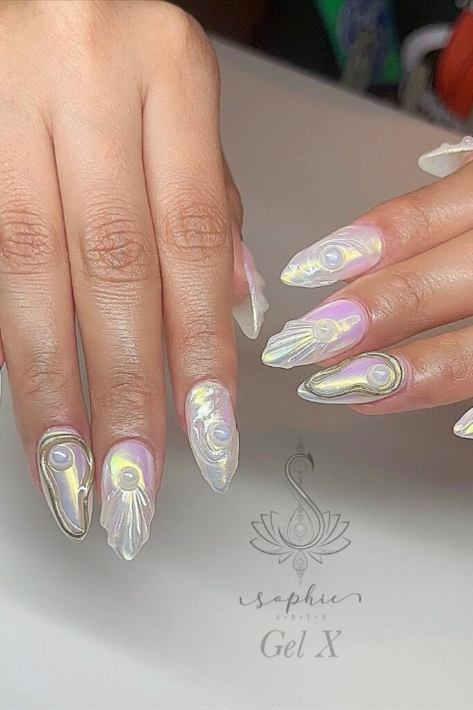 Iridescent Nails with Abstract Patterns