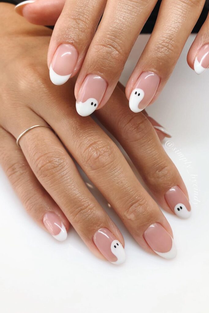 Nude Nails with Ghost Faces