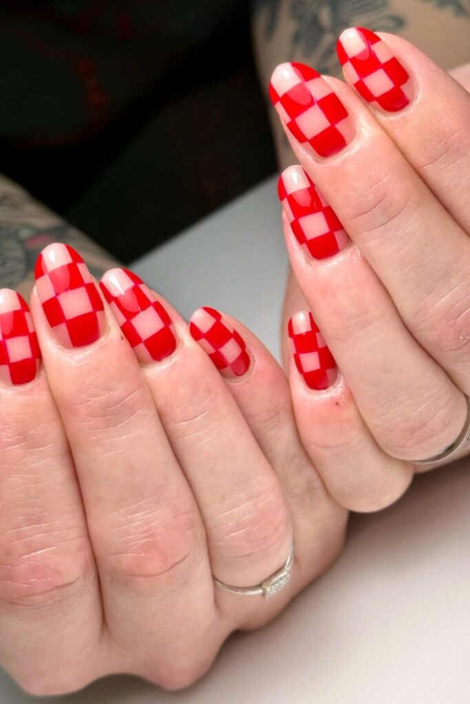 Red and White Checkered Nails