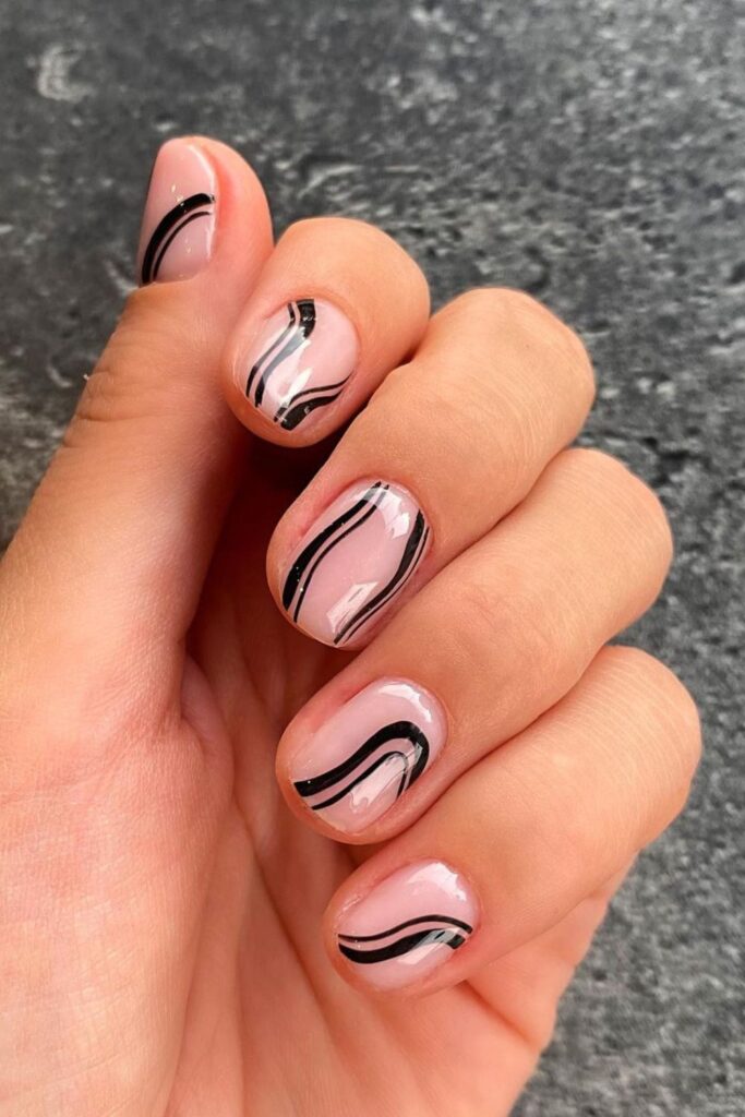 Nude Nails with Abstract Lines