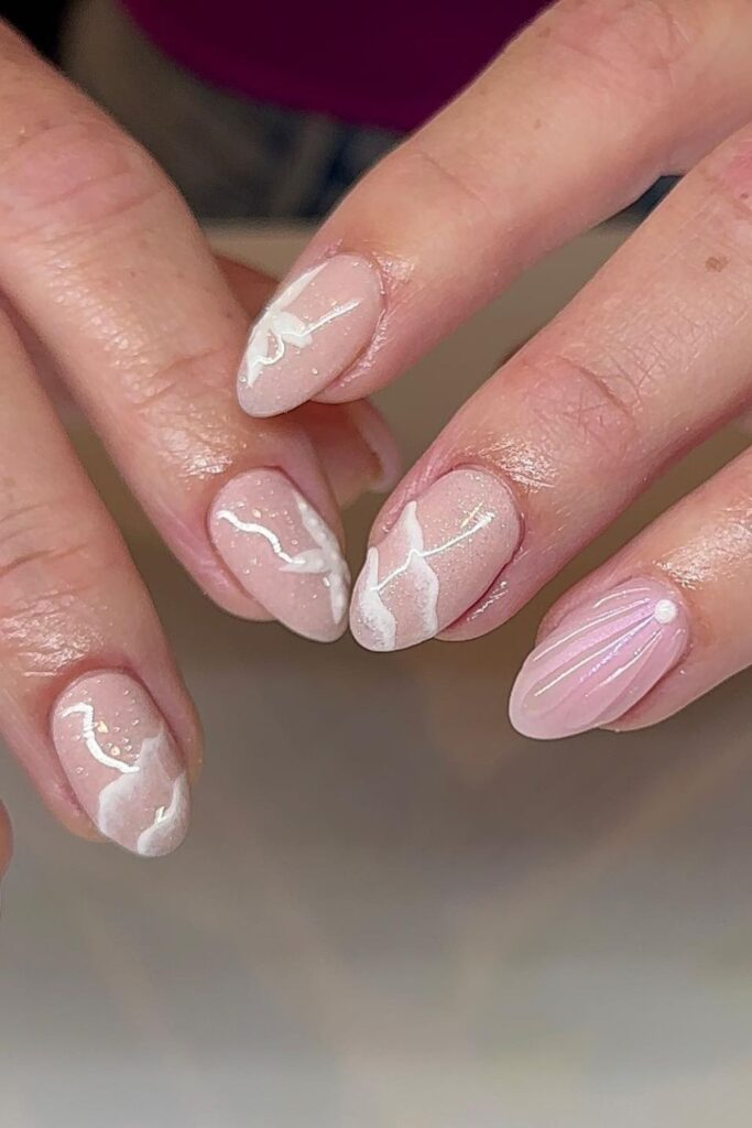 Glossy Pink and White Nails