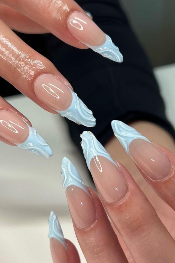 Clear Base Nails with Marble Tips