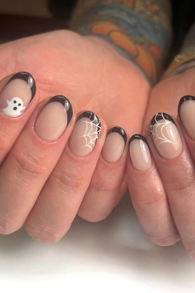 Halloween Ghost and Spiderweb Nails