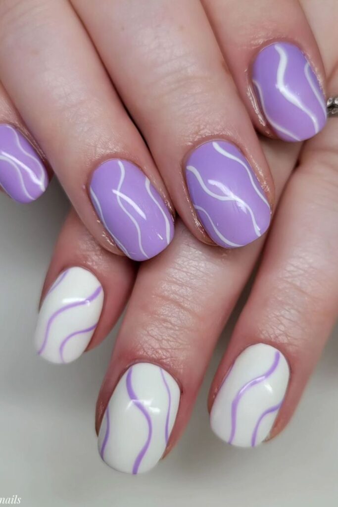 Lavender and White Marble Nails