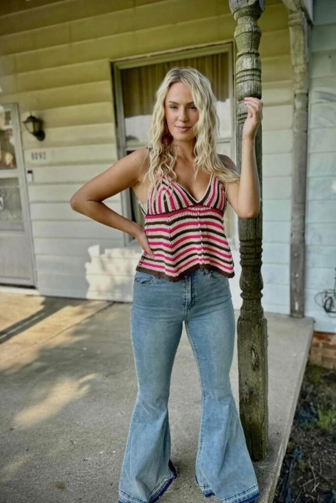 Striped tank and distressed flares