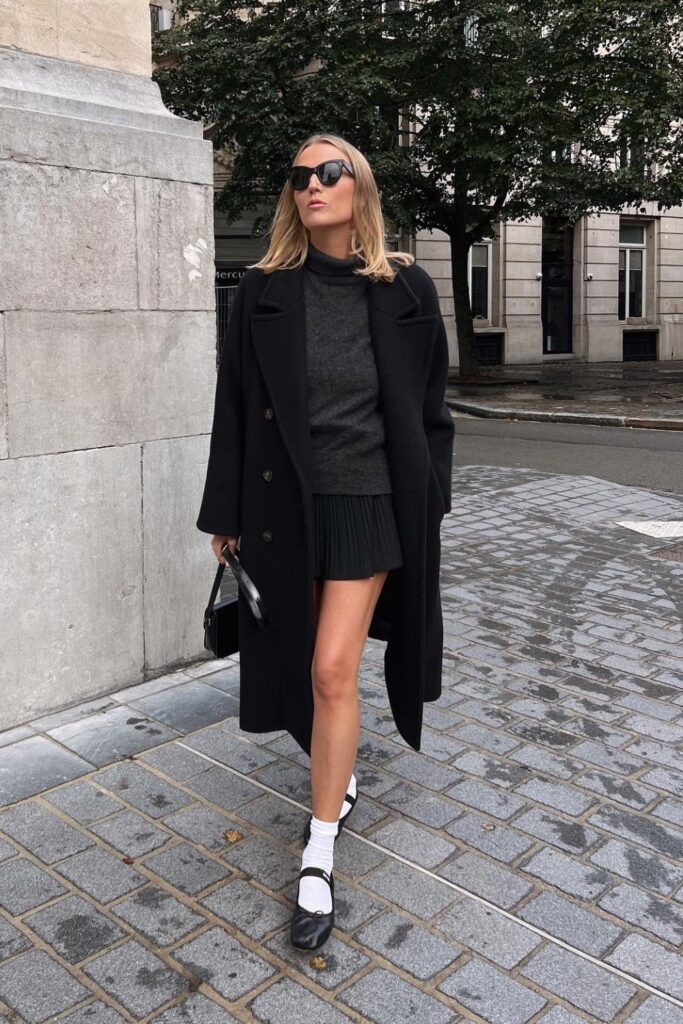 Chic Long Coat and Pleated Skirt