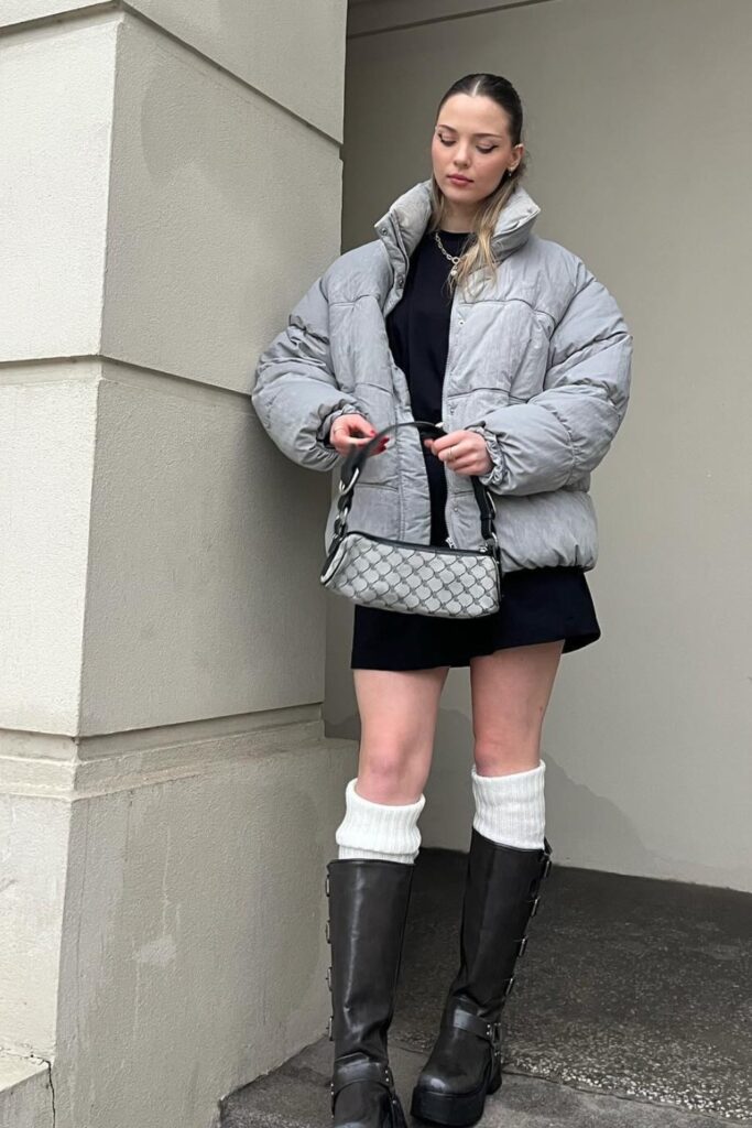 Puffy Jacket and Mini Dress