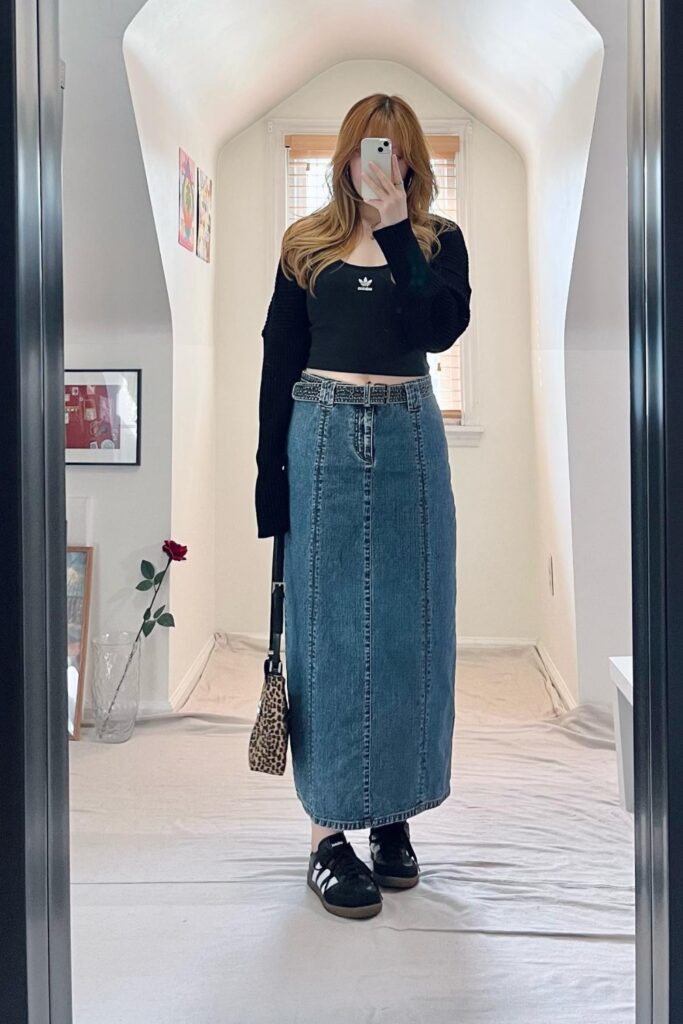 Cropped Top With Denim Skirt