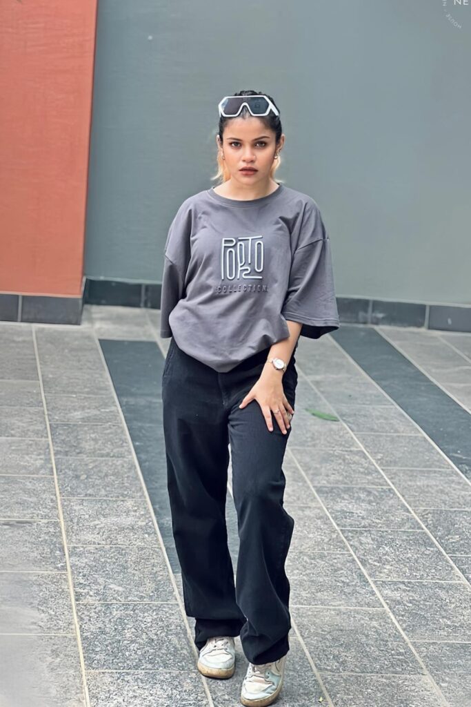 Oversized T-Shirt and Black Wide-Leg Pants